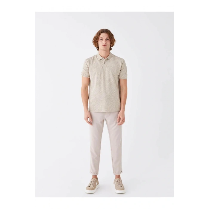 LCW Vision Bej Polo Yaka Kısa Kollu Desenli Erkek Tişört