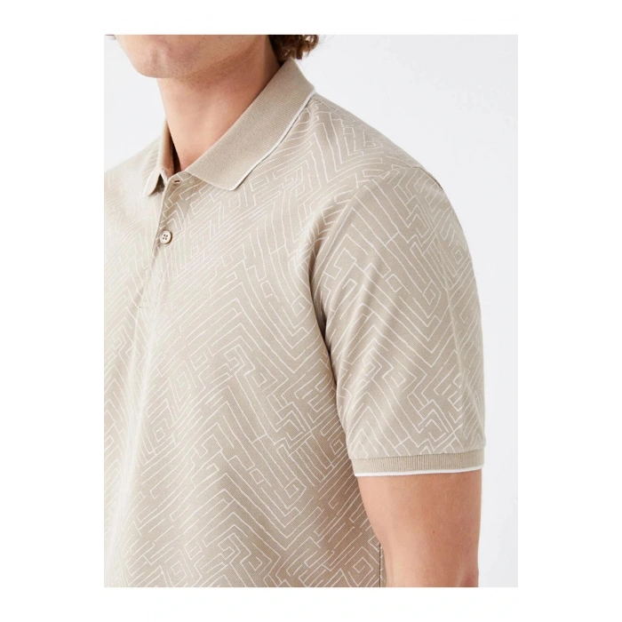 LCW Vision Bej Polo Yaka Kısa Kollu Desenli Erkek Tişört