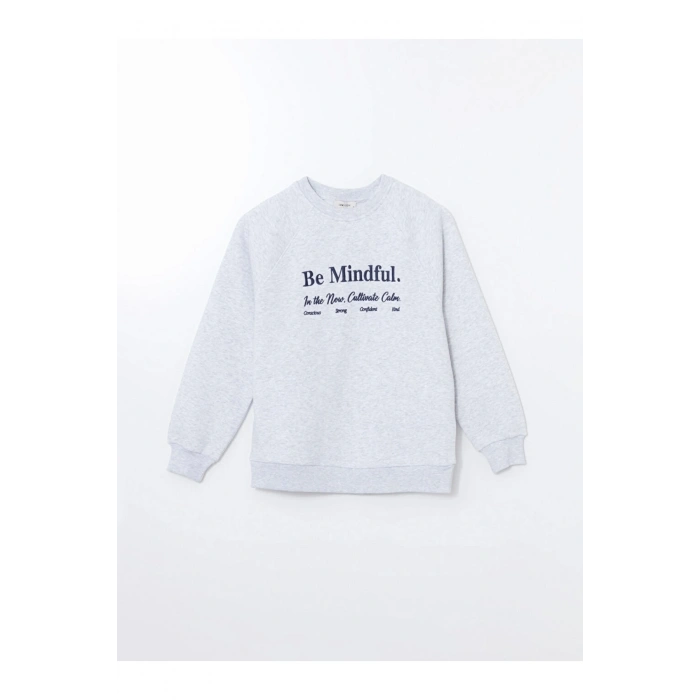 LCW Vision Beyaz Bisiklet Yaka Nakışlı Kadın Kalın Sweatshirt