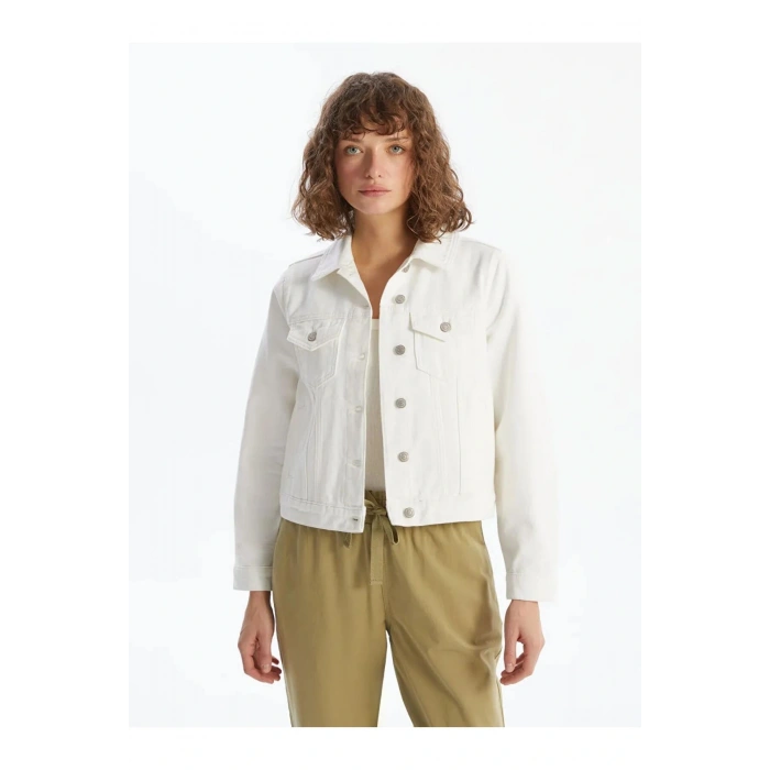 LCW Vision Beyaz Gömlek Yaka Kadın Jean Ceket
