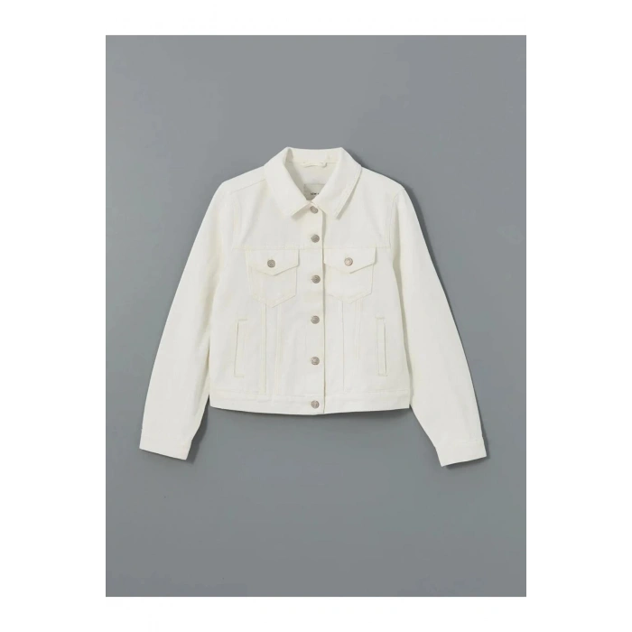 LCW Vision Beyaz Gömlek Yaka Kadın Jean Ceket