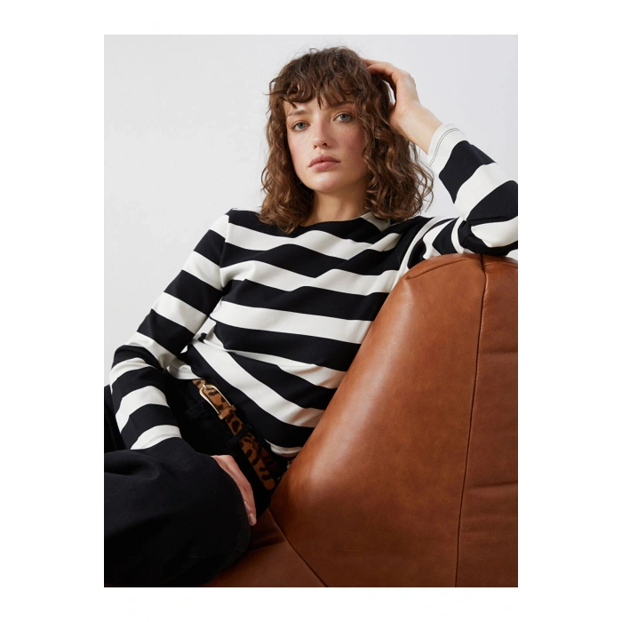 Lcw Vision Bisiklet Yaka Çizgili Kadın Tişört