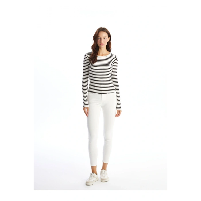 LCW Vision Bisiklet Yaka Çizgili Kadın Tişört