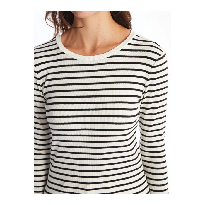 LCW Vision Bisiklet Yaka Çizgili Kadın Tişört