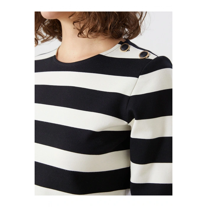 Lcw Vision Bisiklet Yaka Çizgili Kadın Tişört