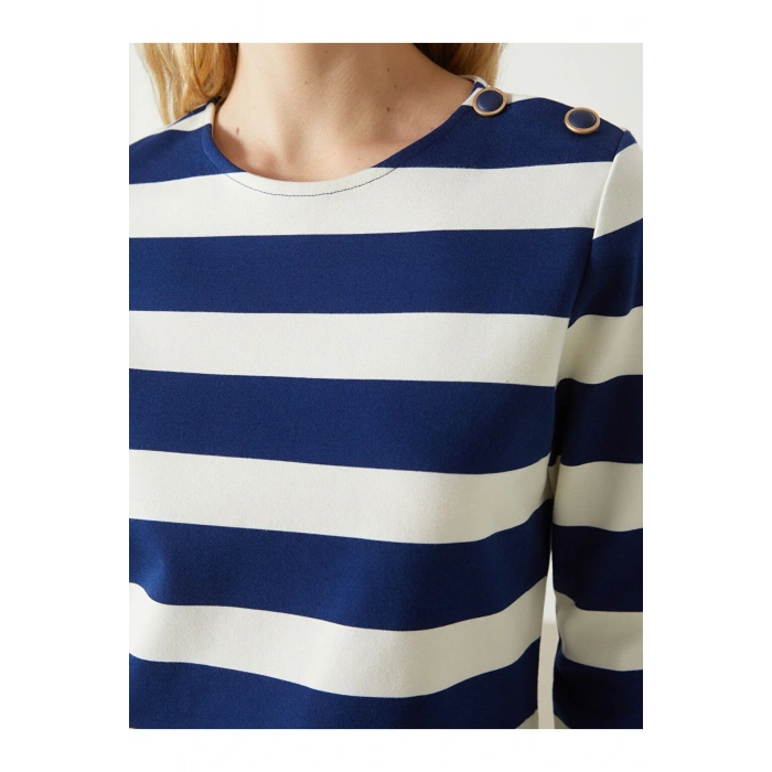 Lcw Vision Bisiklet Yaka Çizgili Kadın Tişört