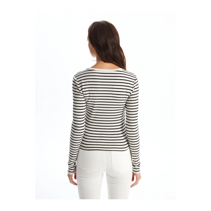 LCW Vision Bisiklet Yaka Çizgili Kadın Tişört