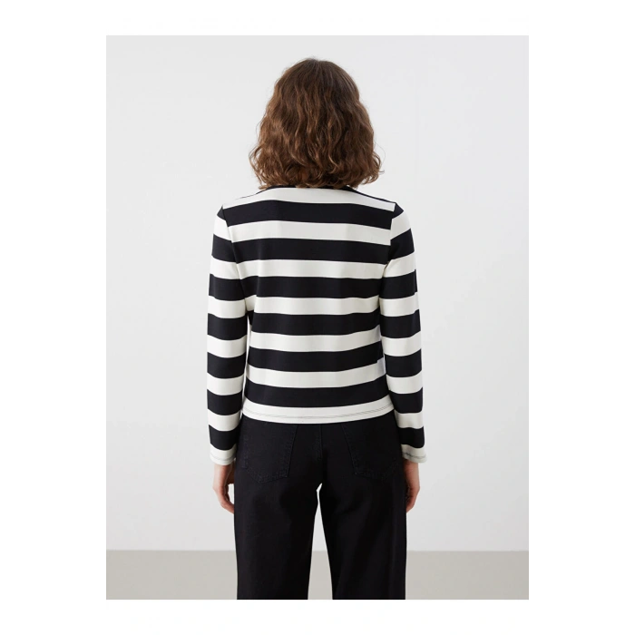 Lcw Vision Bisiklet Yaka Çizgili Kadın Tişört