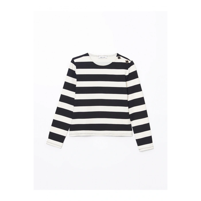 Lcw Vision Bisiklet Yaka Çizgili Kadın Tişört