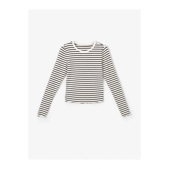 LCW Vision Bisiklet Yaka Çizgili Kadın Tişört