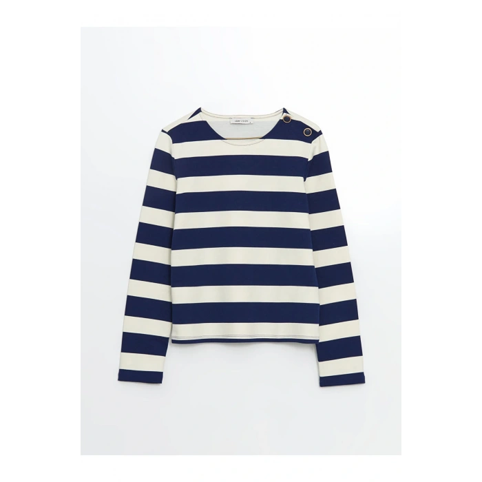 Lcw Vision Bisiklet Yaka Çizgili Kadın Tişört