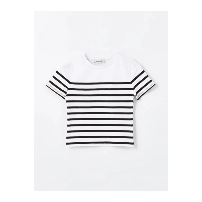 LCW Vision Bisiklet Yaka Çizgili Kısa Kollu Kadın Tişört