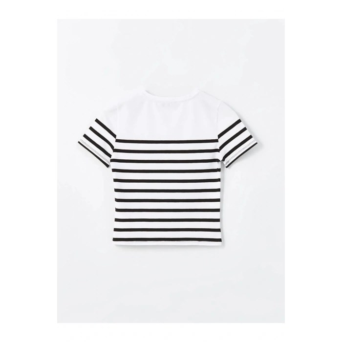 LCW Vision Bisiklet Yaka Çizgili Kısa Kollu Kadın Tişört
