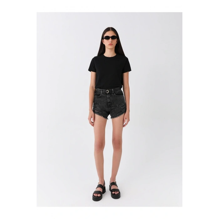 LCW Vision Bisiklet Yaka Düz Kısa Kollu Kadın Tişört