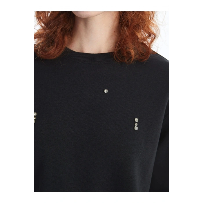 LCW Vision Bisiklet Yaka Parlak Taş Baskılı Kadın Kalın Sweatshirt