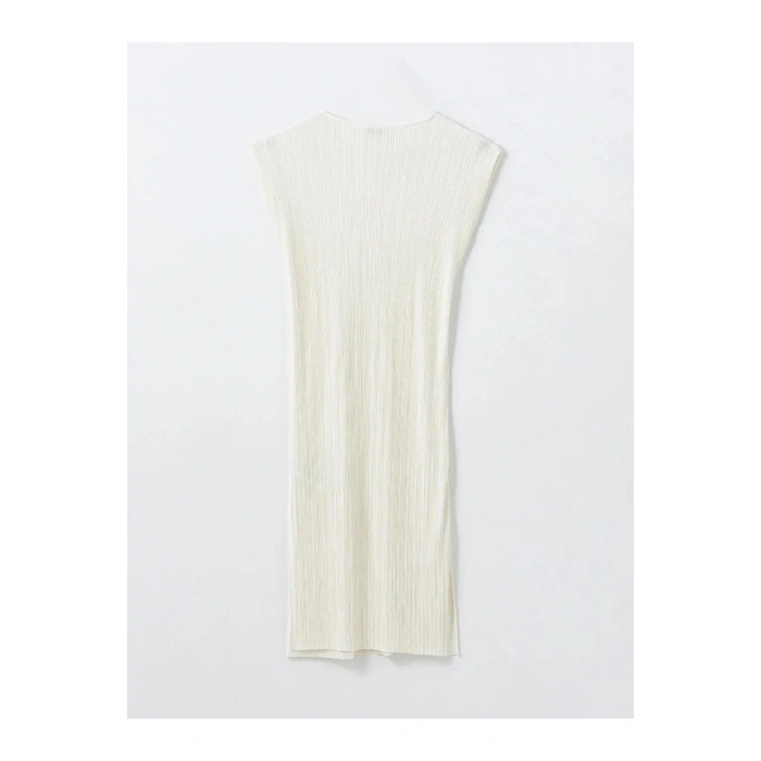 LCW Vision Buxe Beyazı Bisiklet Yaka Dokulu Kadın Elbise