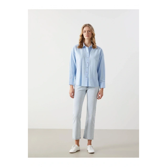 LCW Vision Çizgili Oversize Kadın Gömlek