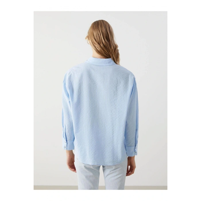 LCW Vision Çizgili Oversize Kadın Gömlek