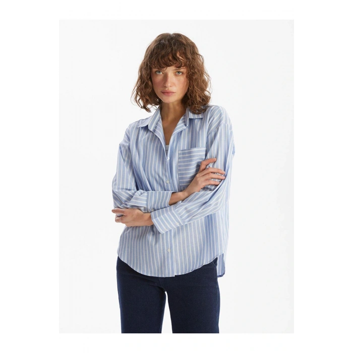 LCW Vision Çizgili Oversize Oxford Kadın Gömlek