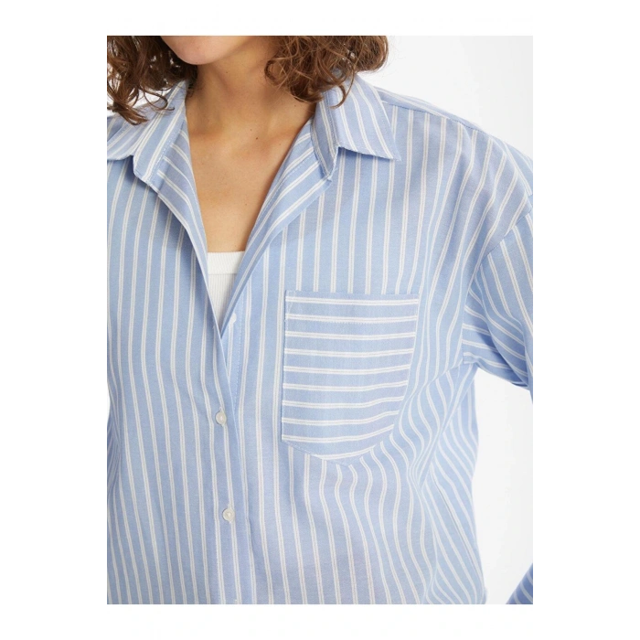 LCW Vision Çizgili Oversize Oxford Kadın Gömlek