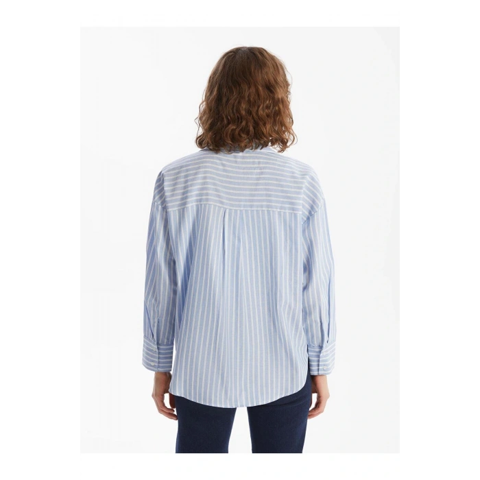 LCW Vision Çizgili Oversize Oxford Kadın Gömlek