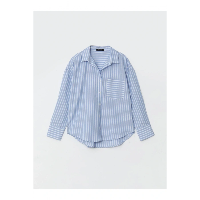 LCW Vision Çizgili Oversize Oxford Kadın Gömlek