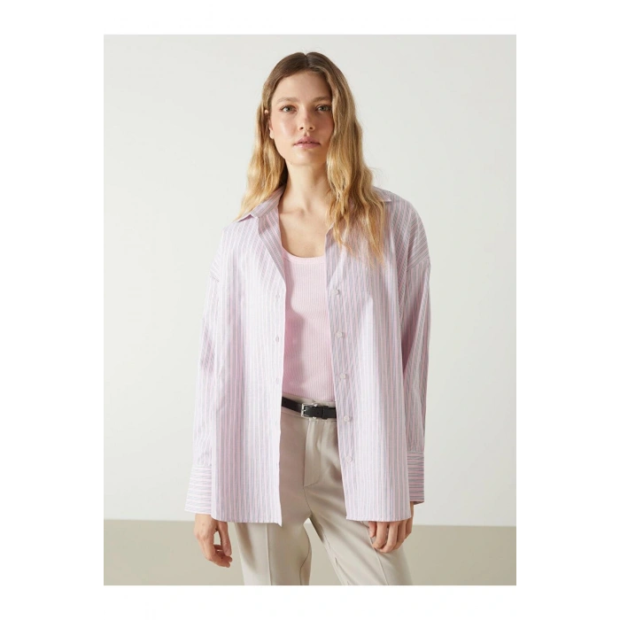 LCW Vision Çizgili Oversize Poplin Kadın Gömlek