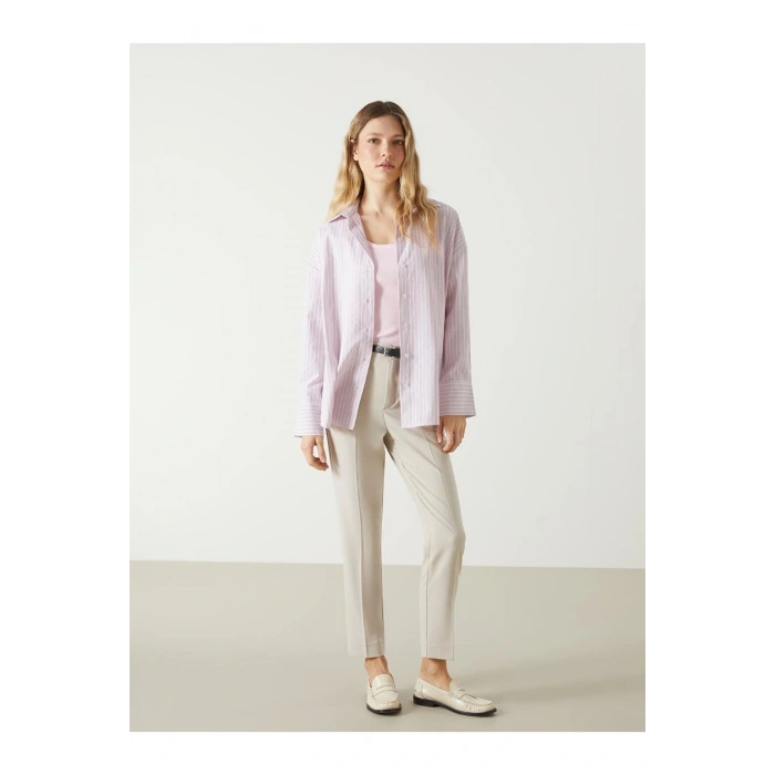 LCW Vision Çizgili Oversize Poplin Kadın Gömlek