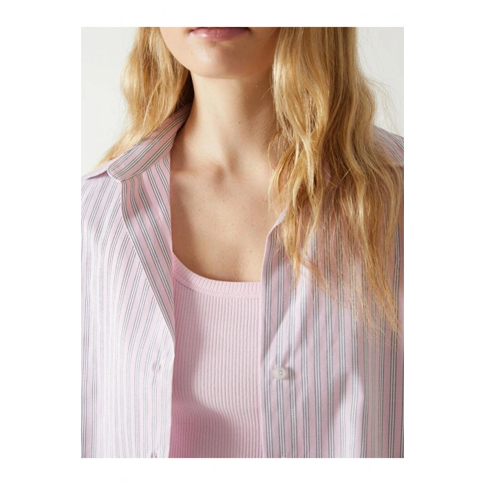 LCW Vision Çizgili Oversize Poplin Kadın Gömlek