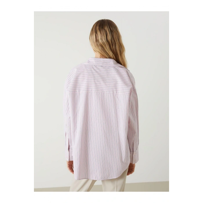 LCW Vision Çizgili Oversize Poplin Kadın Gömlek