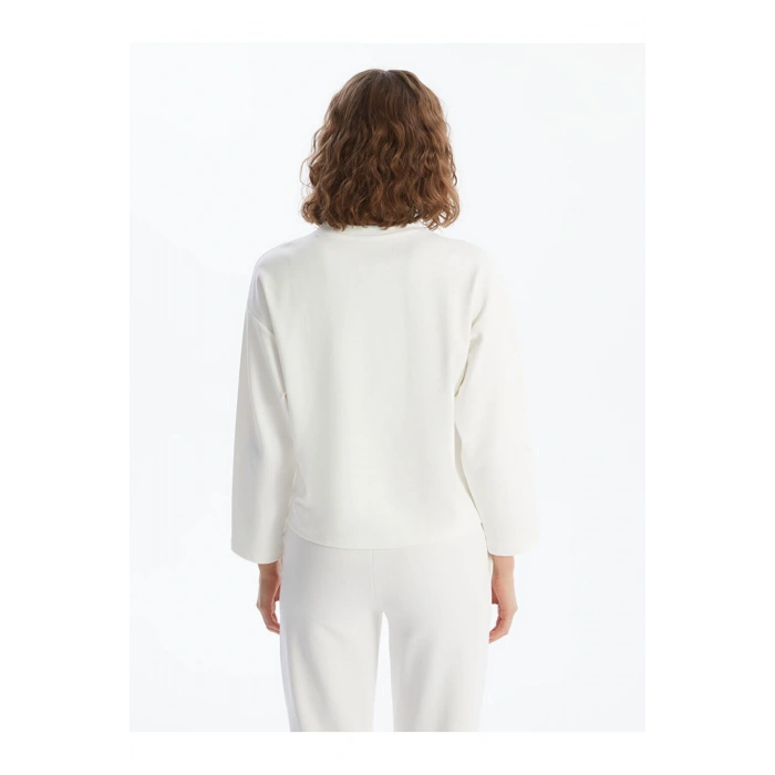 LCW Vision Ekru Bisiklet Yaka Düz Oversize Kadın Sweatshirt