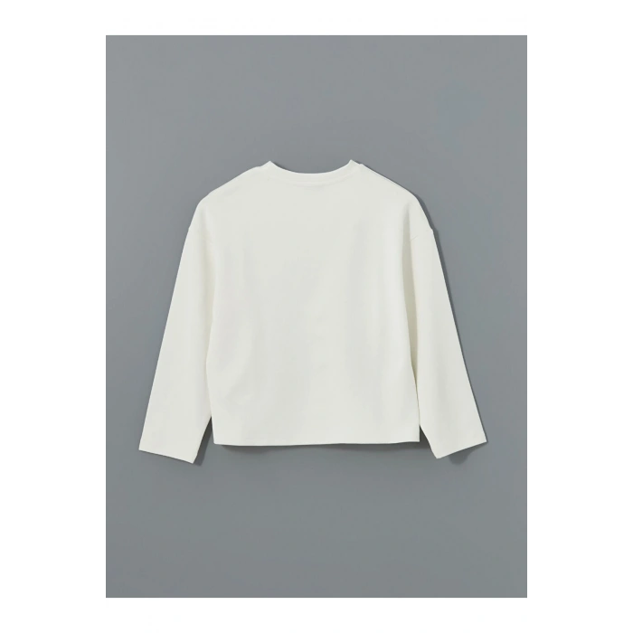 LCW Vision Ekru Bisiklet Yaka Düz Oversize Kadın Sweatshirt