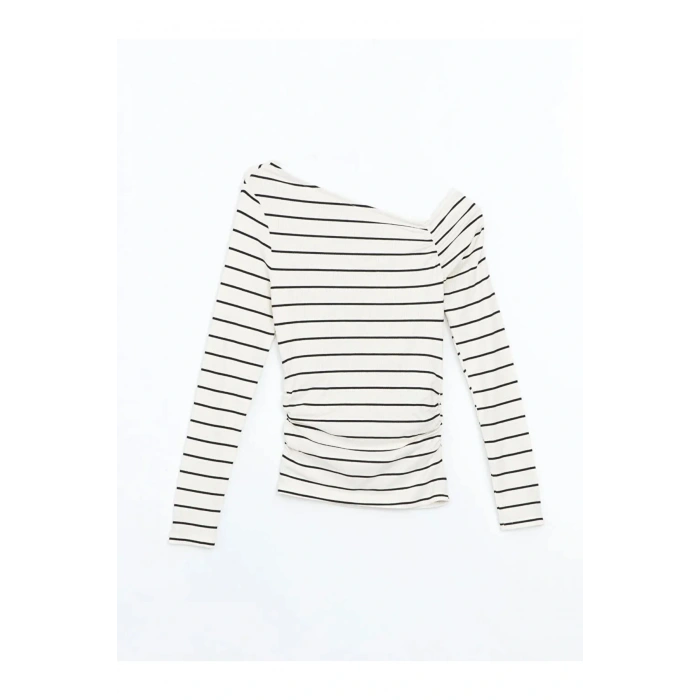 LCW Vision Ekru Kayık Yaka Çizgili Kadın Body