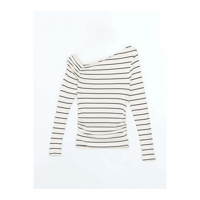 LCW Vision Ekru Kayık Yaka Çizgili Kadın Body