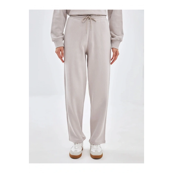 LCW Vision Gri Beli Lastikli Düz Geniş Paça Kadın Kalın Eşofman Altı