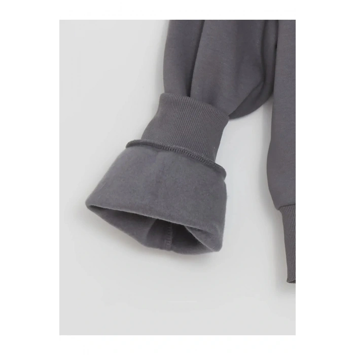 LCW Vision Gri Bisiklet Yaka Baskılı Oversize Kadın Kalın Sweatshirt İMREX GLOBAL