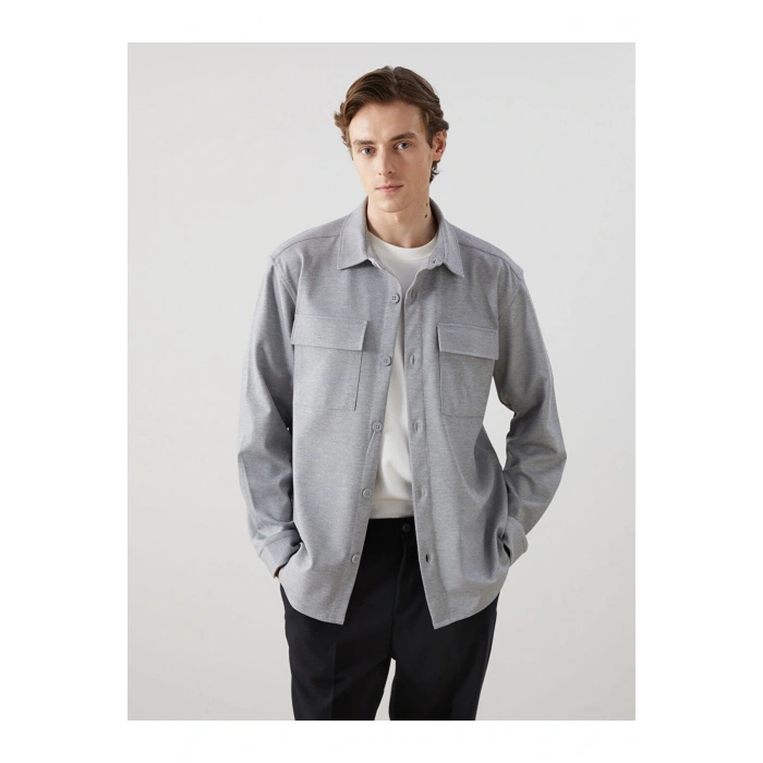 LCW Vision Gri Regular Fit Uzun Kollu Erkek Gömlek Ceket