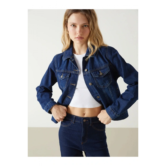 LCW Vision İndigo Gömlek Yaka Kadın Jean Ceket