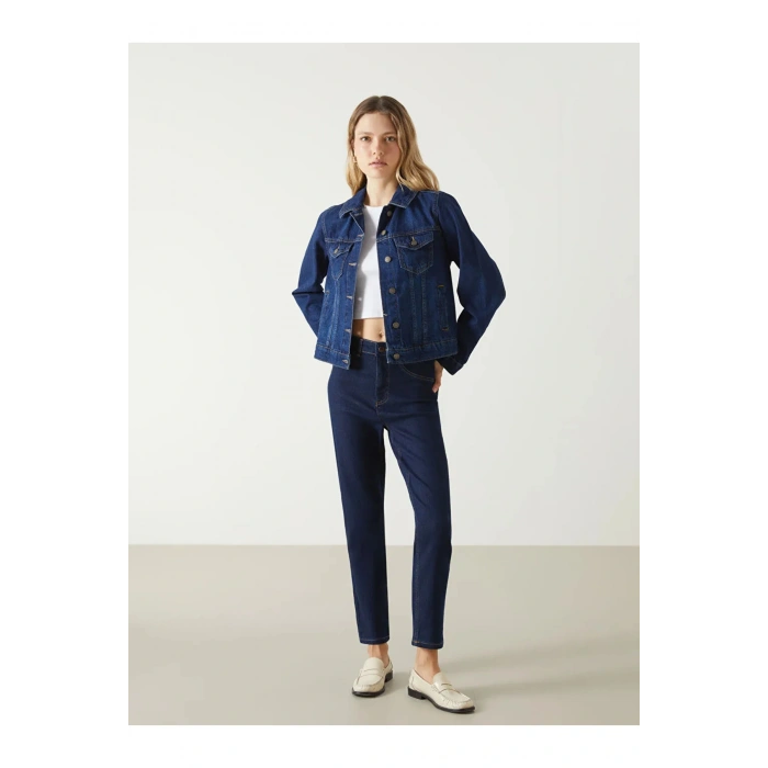 LCW Vision İndigo Gömlek Yaka Kadın Jean Ceket