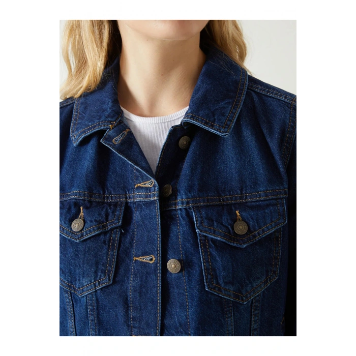 LCW Vision İndigo Gömlek Yaka Kadın Jean Ceket