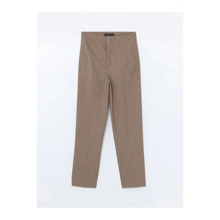 LCW Vision Kahverengi Ekoseli Dar Fit Kadın Pantolon