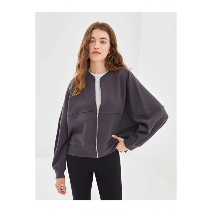 LCW Vision Kolej Yaka Oversize Kadın Kalın Fermuarlı Sweatshirt
