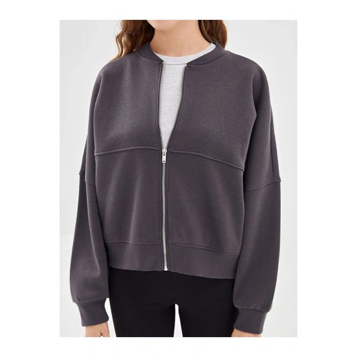 LCW Vision Kolej Yaka Oversize Kadın Kalın Fermuarlı Sweatshirt