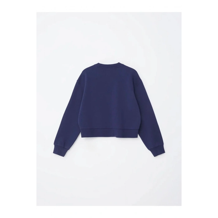 LCW Vision Lacivert Bisiklet Yaka Baskılı Oversize Kadın Sweatshirt