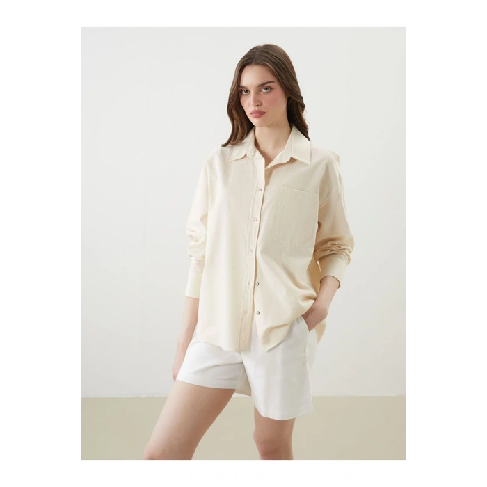 LCW Vision Oversize Keten Karışımlı Kadın Gömlek