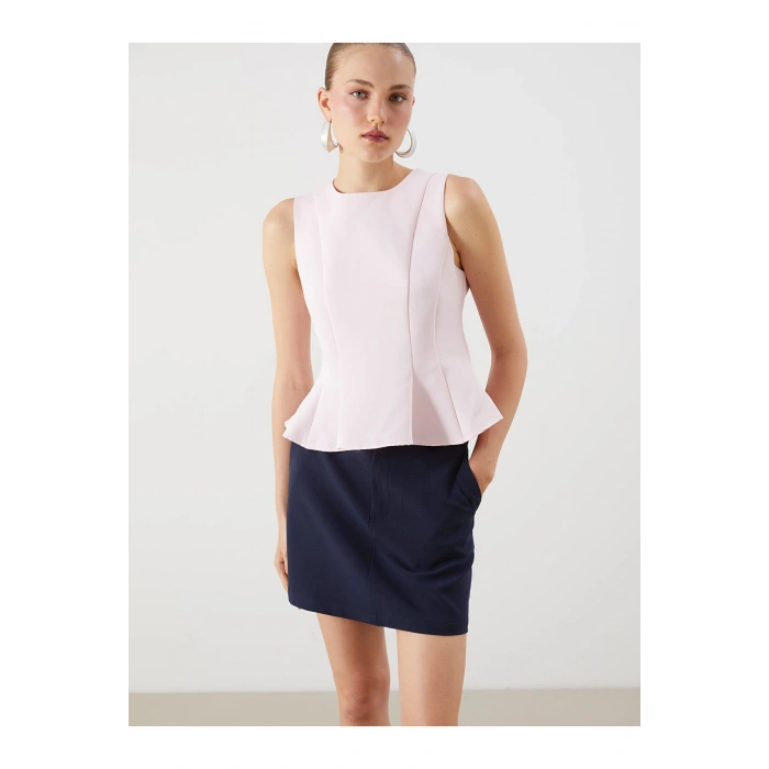 LCW Vision Pembe Bisiklet Yaka Peplum Bluz