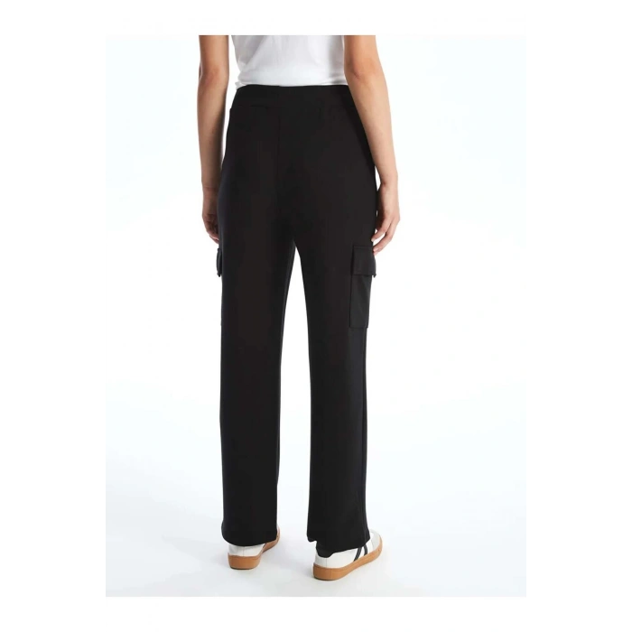 LCW Vision Siyah Beli Lastikli Düz İnterlok Kadın Kargo Eşofman Altı