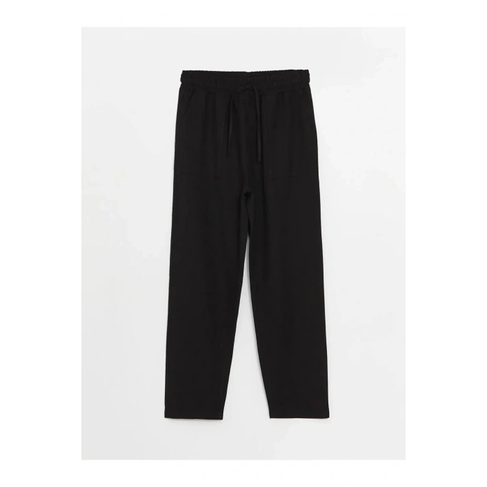 LCW Vision Siyah Beli Lastikli Düz Keten Karışımlı Kadın Pantolon