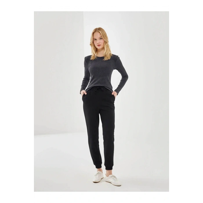 LCW Vision Siyah Beli Lastikli Kadın Kalın Jogger Eşofman Altı