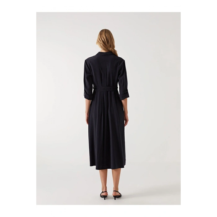LCW Vision Siyah Düz Uzun Kollu Kadın Gömlek Elbise